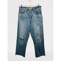 LEVI&#39;S RIBCAGE STRAIGHT ANKLE Jeans Blue Distressed Front Buttons Size 30 - $29.69