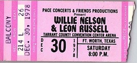 Willie Nelson Leon Russell Concert Ticket Stub December 30 1978 Fort Wor... - £26.55 GBP