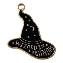 10 pcs Halloween Charms Witch Wizard Hat Black Gold Bead Drops Pendants 28x24mm - £3.94 GBP