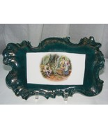 Vintage Rosalind Pottery Green Tray Gold Trim Victorian Scene Austria - €44,02 EUR