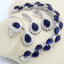 Silver Color Jewelry Set for Women Royal Blue Semi-precious Bracelet Earrings Ne - £30.21 GBP