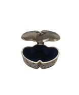 Vintage Trinket Jewelry Box Silver Heart Shaped Velvet Lined Solid Heavy - $38.02