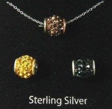 925 Sterling Silver Crystal Bead Charm Pendants &amp; Necklace NIB Velvet Boxed Set - £28.42 GBP