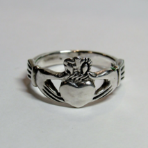 AllSOLID 925 Sterling Silver Irish Claddagh Celtic Knot Band Size 6.5 Ring  3.2g - £9.61 GBP