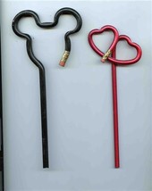 2 Novelty Wooden Pencils Mickey Mouse and Hearts  - $17.82