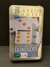 Cardinal Double Six Color Dot Dominoes Tin Set Ages 8+ Family Game 2-4 P... - $14.82