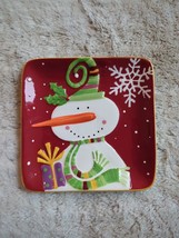 Pier 1 Imports Jolly Holiday Snowman Appetizer Dessert Plate Candy Dish 6&quot; Sq - £9.10 GBP