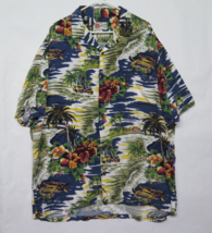 Hilo Hatties Shirt Mens 2XL Trees Boats Floral All Over Print Hawaiian Rayon USA - £18.58 GBP