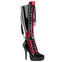 DEVIOUS INDULGE-2028 Women&#39;s Platform Lace Up Black Red Straps Knee High... - £86.83 GBP