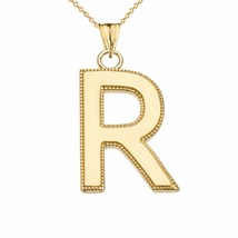 10k Solid Gold Small Milgrain Initial Letter R Pendant Necklace Personalized - £95.54 GBP+