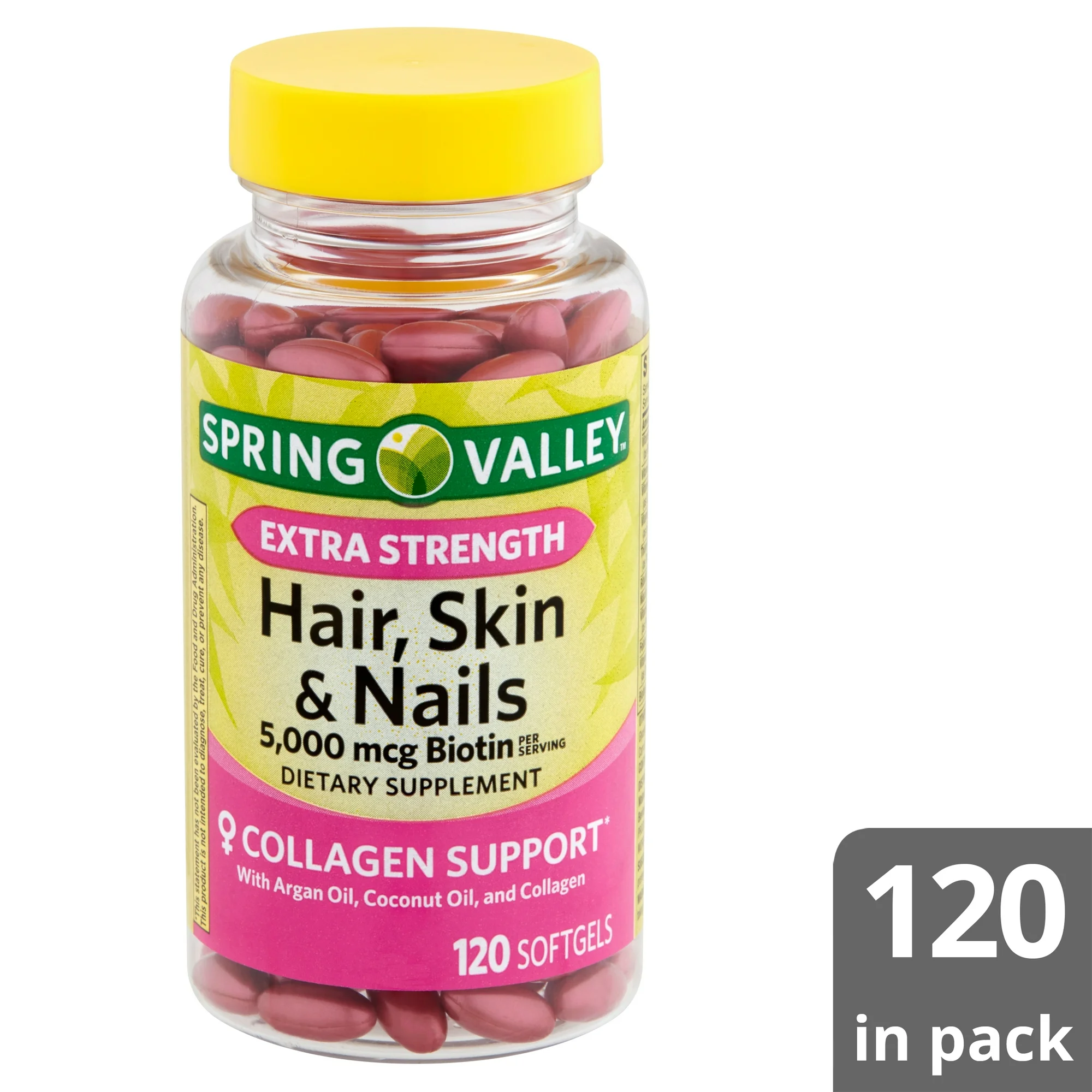 Spring Valley Hair, Skin, & Nails Collagen Softgels 5000 mcg Biotin | 120 Count