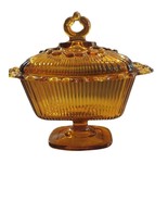 Vintage Indiana Glass Lace Edge Amber Glass Candy Box Dish  7x5 - $282.25 MXN