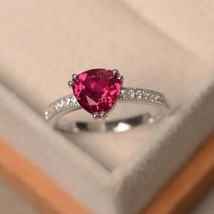 2.20 Ct Trillion Simulated Ruby Engagement Solitaire Ring 14k White Gold Plated - £113.94 GBP