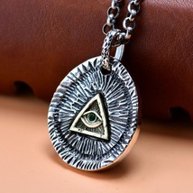 Men&#39;s Green Round CZ All Seeing Eye Oxidized 925 Sterling Silver DIY Pendant - £122.20 GBP