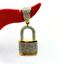 14K Gelb Vergoldet Künstlicher Diamant Pad Schloss Anhänger Herren 0.85 Karat - £112.20 GBP