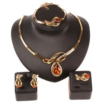 African Beads Fine Jewelry Set  Gold Color Champagne Clear Austrian Crystal Wome - £18.50 GBP