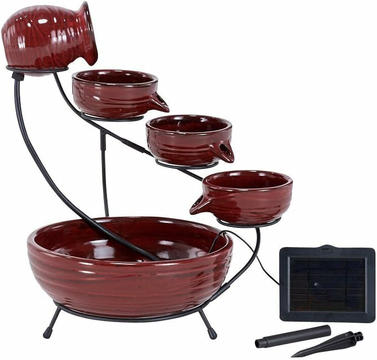 Smart Solar 23941R01 Ceramic Solar Cascade Fountain, Lava Red Finish, Po... - $124.94
