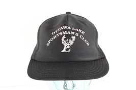 Vtg 90s Ottawa Lake Sportsmans Club Spell Out Deer Snapback Hat Cap Black USA - £22.55 GBP