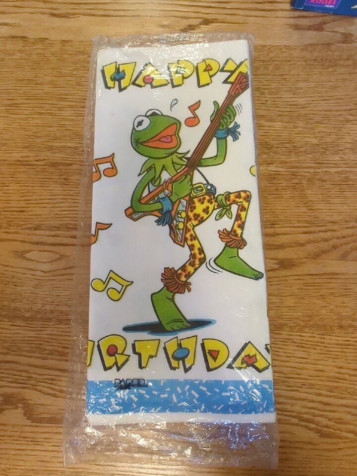 Vintage 1988 Paper Art Birthday Tablecloth Muppets Kermit The Frog 54 X 102 NOS - $14.99