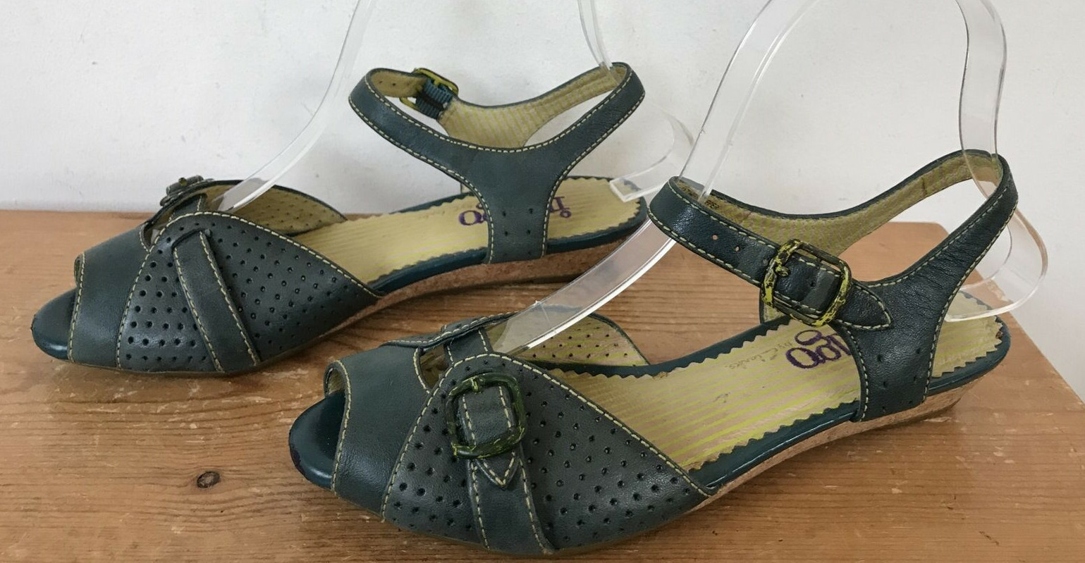 Indigo Clarks Teal Blue Leather Strappy Peeptoe Ankle Buckle Comfort San... - $29.69