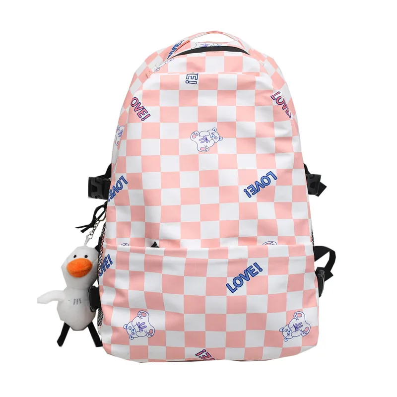 Es large shoulder school bag waterproof rucksack for teenage girls travel fashion plaid thumb200