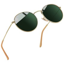 Trendy Circle Sunglasses Polarized Uv Protection, Metal Gold Frame Green... - $24.69