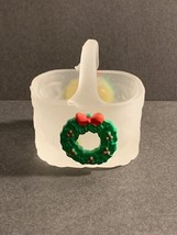 Vintage Frosted Glass Christmas Basket with Raised Wreath Glued on It - $6.62