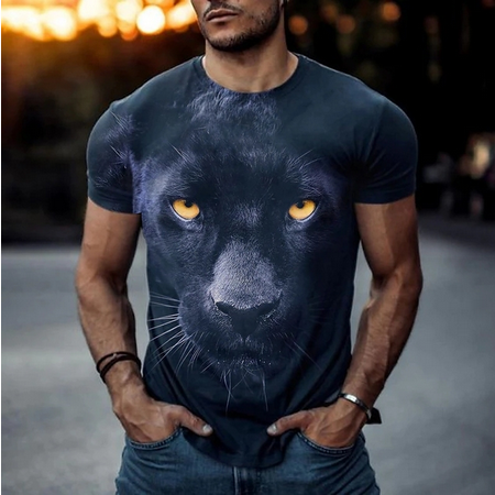 Summer Men&#39;s T-shirt Animal Graphic Tees black panther Big Cat Print 3d ... - $9.99