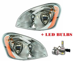 Freightliner Cascadia 2012 2013 Headlights Head Lamps Lights + Led Bulbs Pair - £188.96 GBP