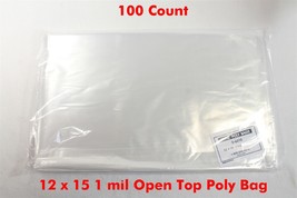 ULINE 100 pcs 12x15 1 MIL Clear Poly Plastic Bag Flat T-Shirt Apparel Pa... - £12.54 GBP