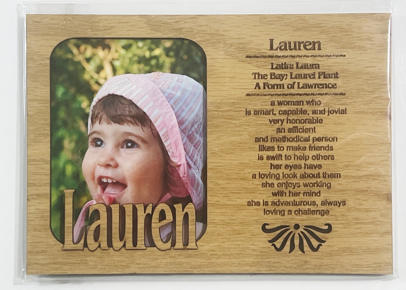 LAUREN Personalized Name Profile Laser Engraved Wood Picture Frame Magnet - $9.90