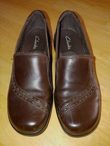 CLARKS LADIES BROWN LEATHER SLIP-ON SHOES-#800737-6M-VERY GENTLY WORN-NICE - £8.73 GBP