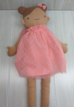 Cloud Island plush rag doll brown tan coral pink dress bow AA Hispanic - £10.57 GBP