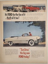 1950 Print Ad Ford Cars 3 Models Shown & Top Down Convertible 100 Horsepower V8 - $21.37