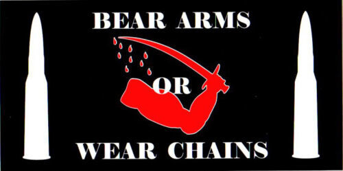 BEAR ARMS OR WEAR CHAINS BUMPER STICKER VINYL DECAL pro gun rights 2nd amendment