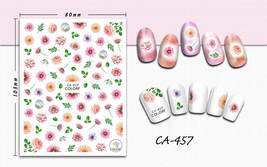 Nail art 3D stickers decal pink roses yellow purple flowers green leaves CA457 - £2.59 GBP