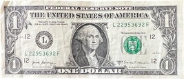 $1 One Dollar Bill 22953692, miscut - £1.59 GBP