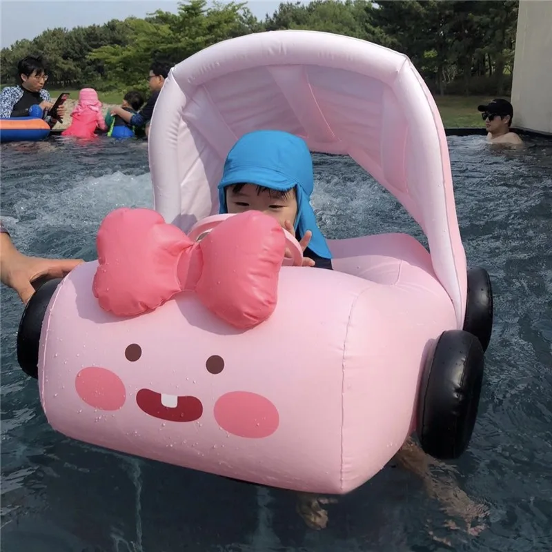 Removable Sunshade Cartoon Car Baby Infant Float Pool Swimming Ring with - £29.24 GBP
