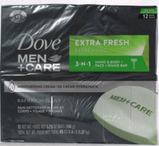 Dove Men Care 45 Oz Extra Fresh Refreshing 3N1 Hand Body Face Shave 12 Soap Bars - £29.80 GBP