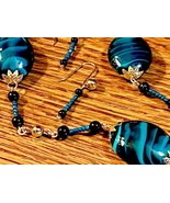 Handcrafted Teal, swirled beaded Necklace Set - £25.57 GBP