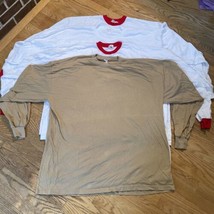 Vtg 3 Long Sleeve T Shirt Mens 4XL Crewneck (2 White / Red Ring Neck 1 Beige) - £10.26 GBP
