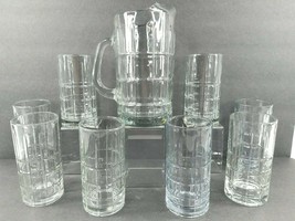 Anchor Hocking Tartan (1) Pitcher (8) Flat Ice Tea Glasses Set Clear Drink Glass - £78.89 GBP