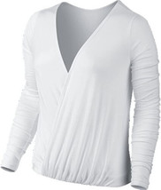 Nike Women Draped Reversible Training Top, Deep VNeck Long Sleeve, White, Medium - £34.79 GBP