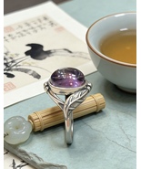 Natural Amethyst Ring*Adjustable* Sterling Silver Leaf Band Vintage Boho... - $40.00