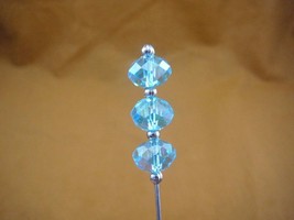 (u70-48) Light Blue faceted glass 3 bead silver hatpin Pin hat pins hats Jewelry - £8.27 GBP