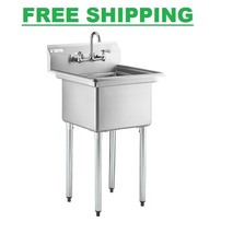 24&quot; WITH FAUCET 18&quot; x 18&quot; x 12&quot; Bowl Stainless Steel Commercial Utility ... - £421.32 GBP