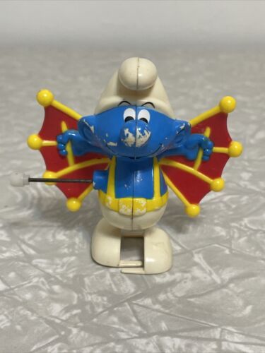 Primary image for Vtg 1982 GALOOB Smurf Peyo Hang Glider Wings Wind-up Toy. Walking. Cartoon