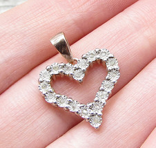 Rose Gold Over 925 Silver - .18ctw Genuine Diamonds Love Heart Pendant - PT1264 - £34.57 GBP