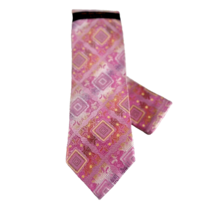 Steven Land The Big Knot Men&#39;s Tie &amp; Hanky Pink Fuchsia Coral Gold 100% Silk - £31.96 GBP