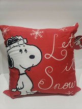 Peanuts Snoopy Let It Snow Red Christmas Throw Pillow 17&quot; x17&quot; - £21.70 GBP